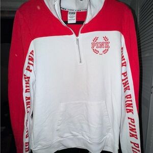 PINK Red and White Quarter-Zip Sweatshirt